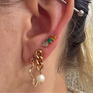Little green, yellow and gold earrings, perfect for second or third holes!!